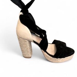 RAYE Black and Cream Espadrille Heels